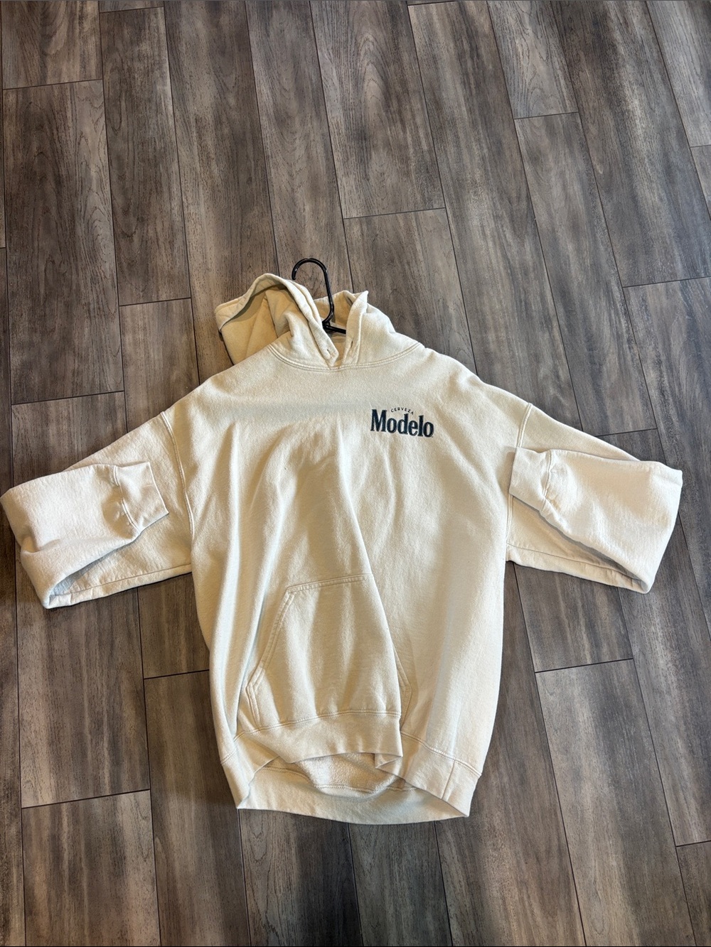 ModelCo Cream Hoodie with Vintage Beer Label Print